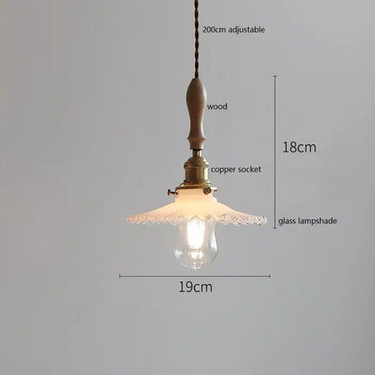 Scalloped white ceramic led pendant light bedroom wood and copper