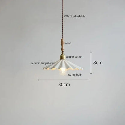 Scalloped white ceramic led pendant light for dining room