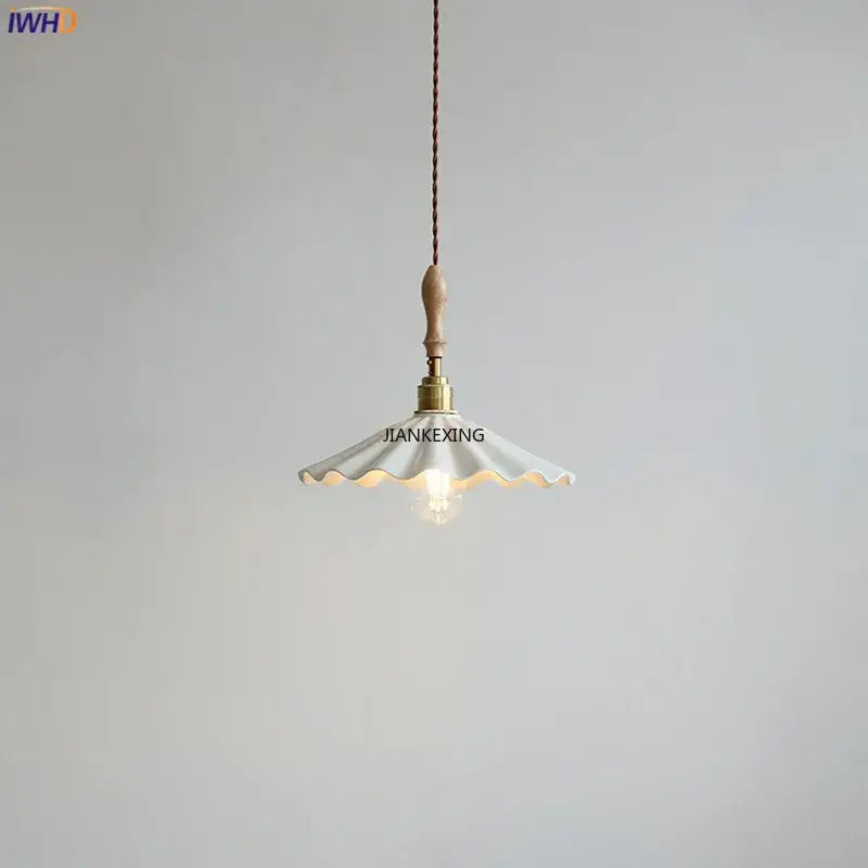 Scalloped white ceramic led pendant light for dining room