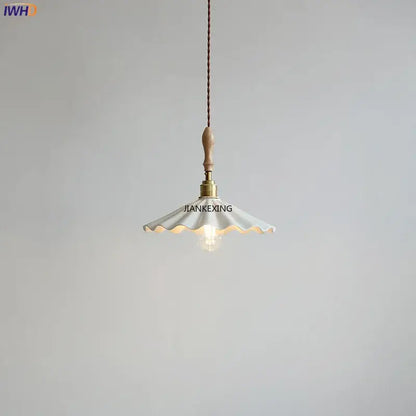Scalloped white ceramic led pendant light for dining room