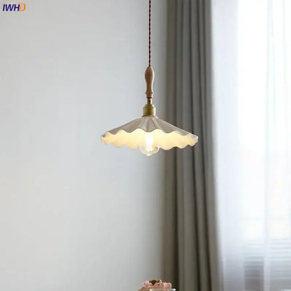 Scalloped white ceramic led pendant light for dining room
