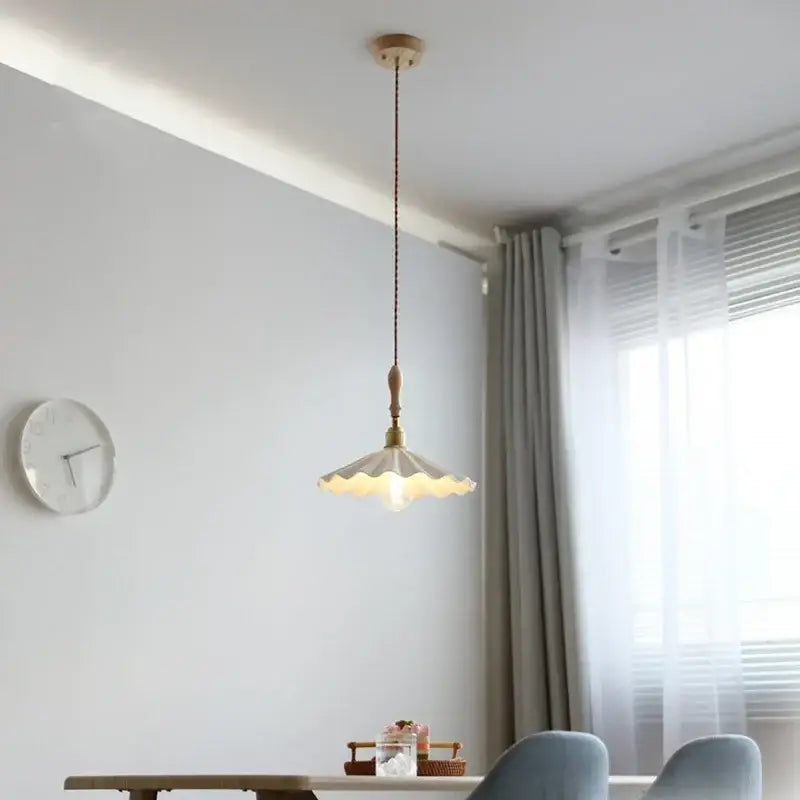 Scalloped white ceramic led pendant light for dining room