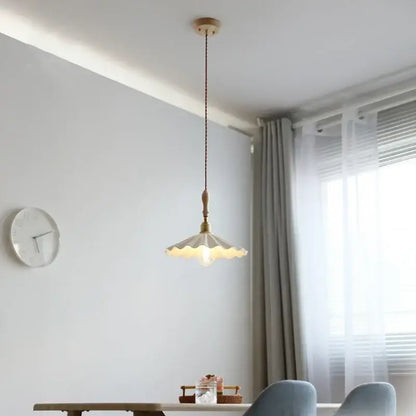 Scalloped white ceramic led pendant light for dining room