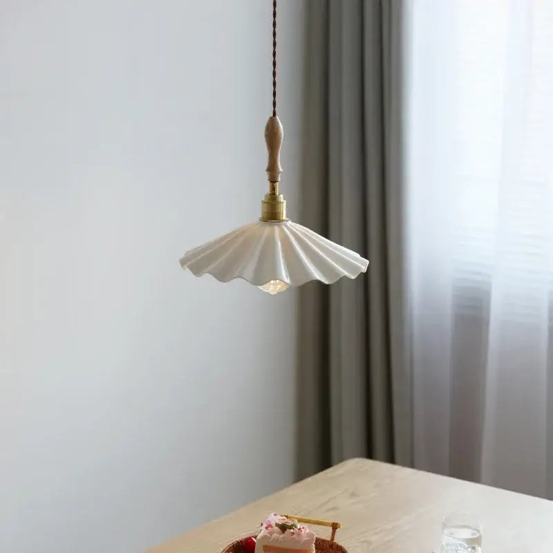 Scalloped white ceramic led pendant light for dining room