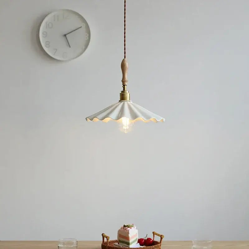 Scalloped white ceramic led pendant light for dining room