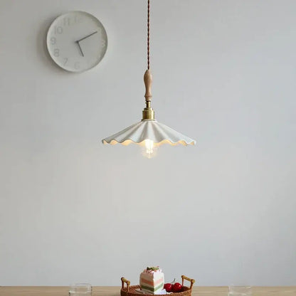 Scalloped white ceramic led pendant light for dining room