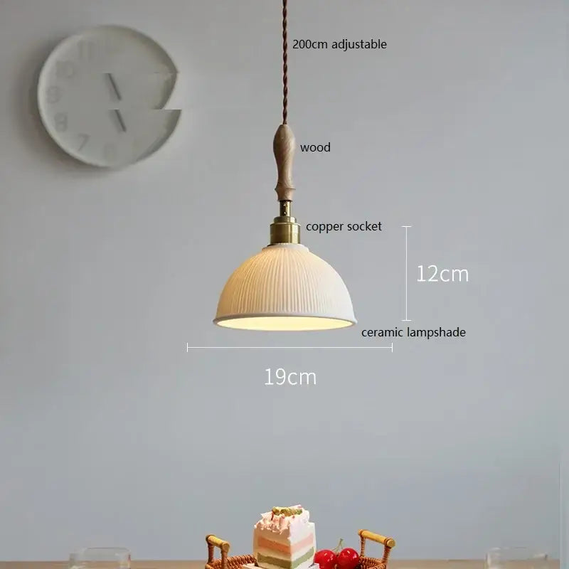 Scalloped white ceramic led pendant light for dining room