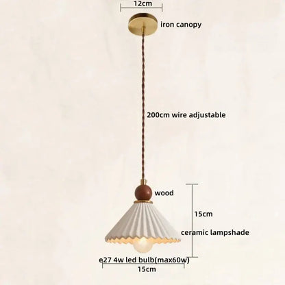 Scalloped white ceramic wood pendant lamp dining room hanging light