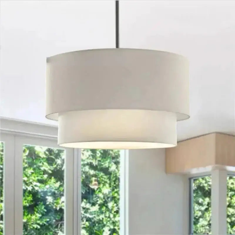 Scandinavian beige double linen fabric pendant light dining room