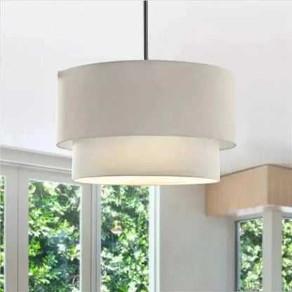 Scandinavian beige double linen fabric pendant light dining room
