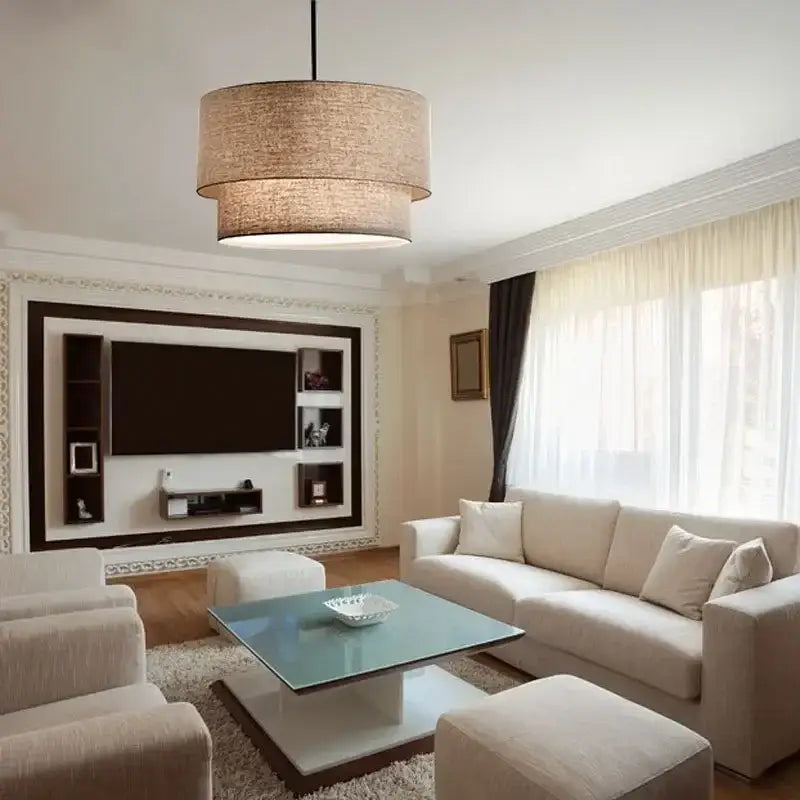 Scandinavian beige double linen fabric pendant light dining room