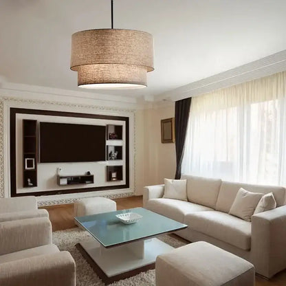 Scandinavian beige double linen fabric pendant light dining room