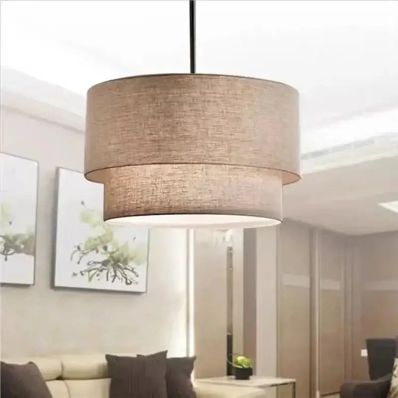 Scandinavian beige double linen fabric pendant light dining room