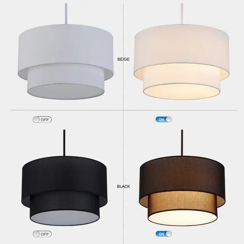 Scandinavian beige double linen fabric pendant light dining room