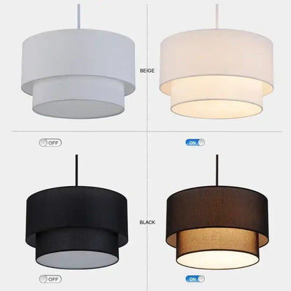 Scandinavian beige double linen fabric pendant light dining room