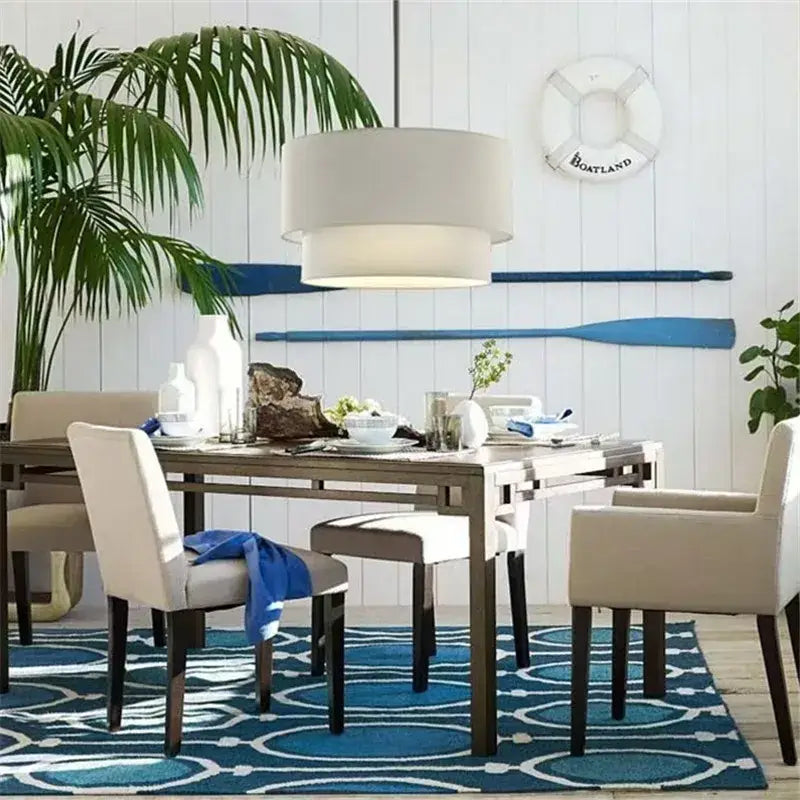 Scandinavian beige double linen fabric pendant light dining room