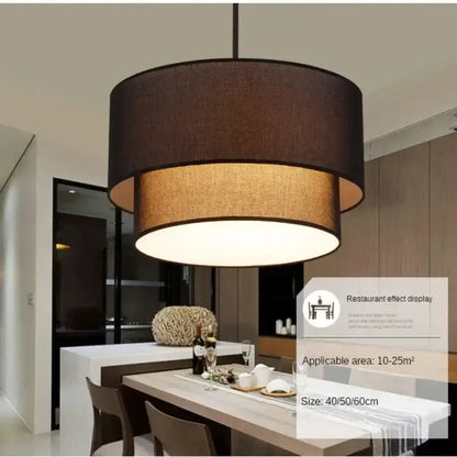 Scandinavian beige double linen fabric pendant light dining room