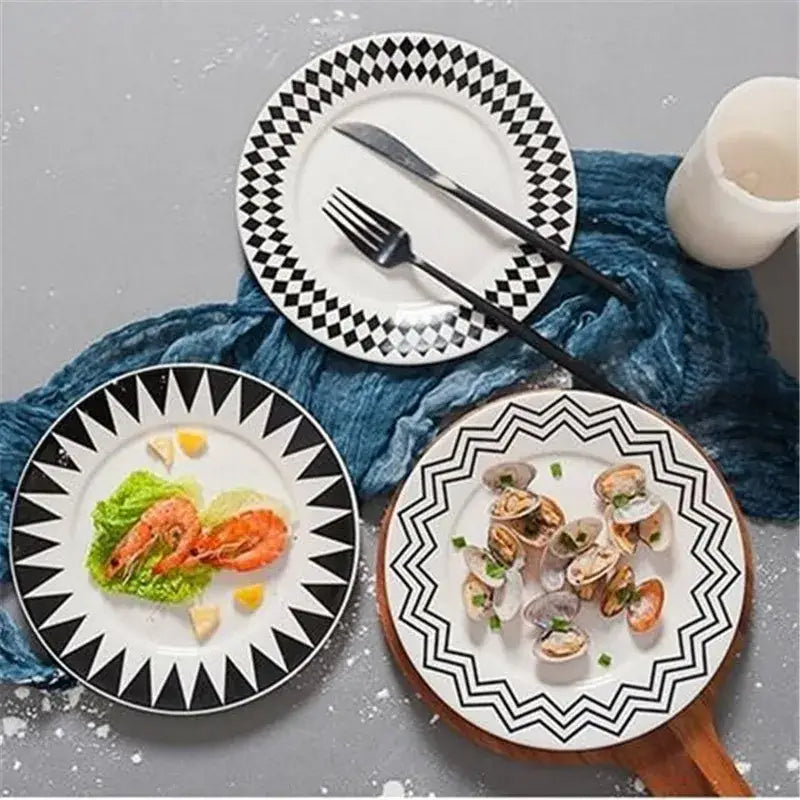 Scandinavian black & white geometric ceramic dessert plates dining room