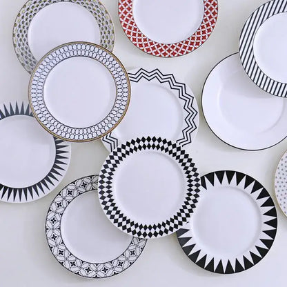Scandinavian black & white geometric ceramic dessert plates dining room