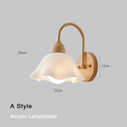 Scandinavian brass and cream led wooden wall lamp bedroom light