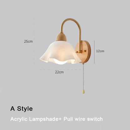 Scandinavian brass and cream led wooden wall lamp bedroom light