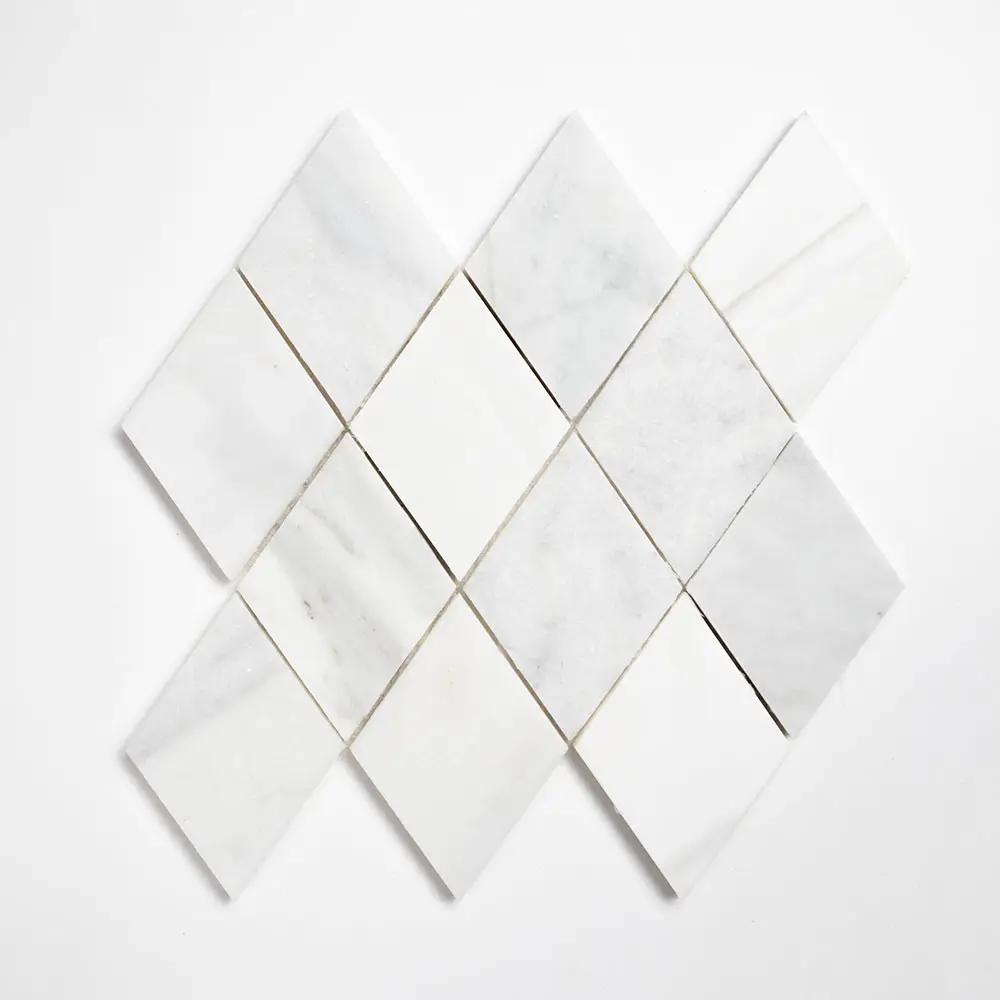 Calacata T, Snow White, Afyon White Multi Finish Scottish Diamond Marble Mosaics 9 5/16x10 1/2