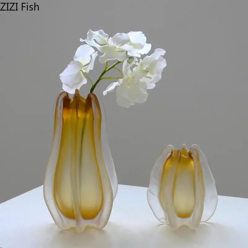 Sculpted amber carambola glass vase living room floral decor