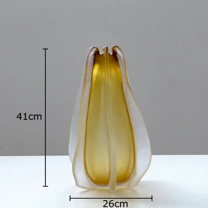 Sculpted amber carambola glass vase living room floral decor