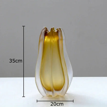 Sculpted amber carambola glass vase living room floral decor
