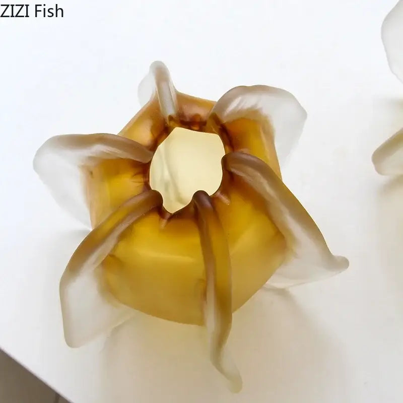 Sculpted amber carambola glass vase living room floral decor