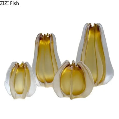 Sculpted amber carambola glass vase living room floral decor