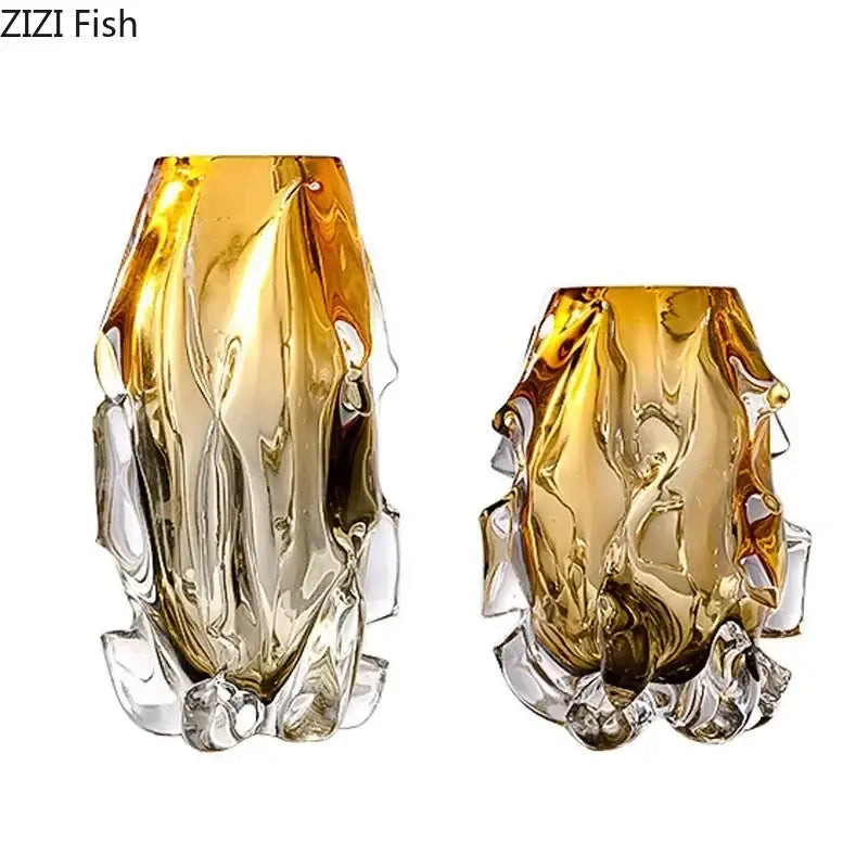 Sculpted amber glass vase living room floral decor
