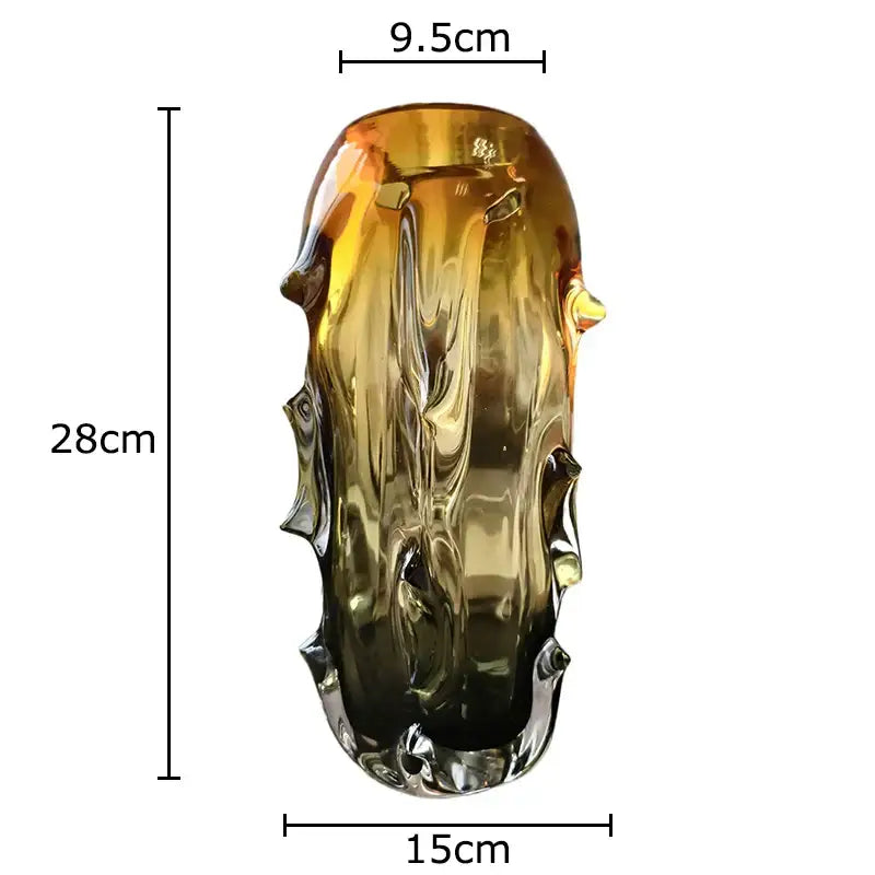 Sculpted amber glass vase living room floral decor