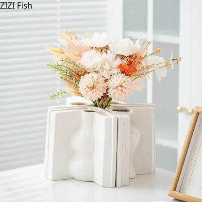 Sculpted book design white ceramic creative flowers desk decoration bedroom