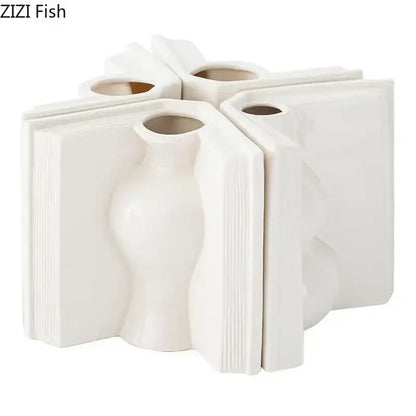 Sculpted book design white ceramic creative flowers desk decoration bedroom