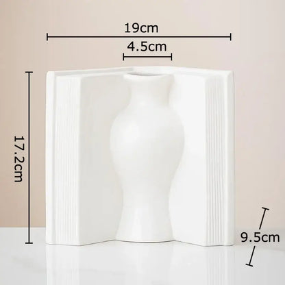Sculpted book design white ceramic creative flowers desk decoration bedroom