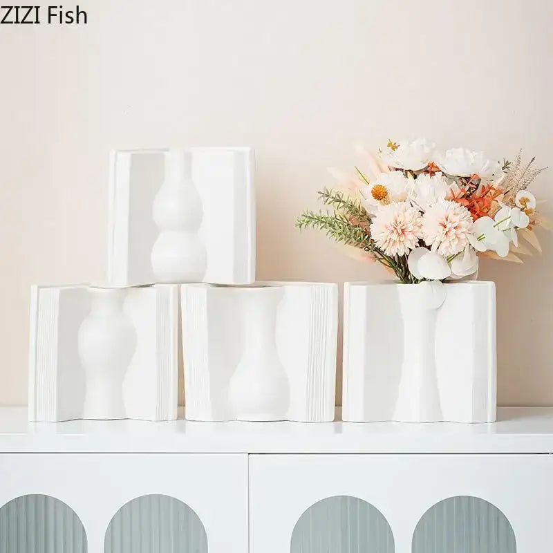 Sculpted book design white ceramic creative flowers desk decoration bedroom