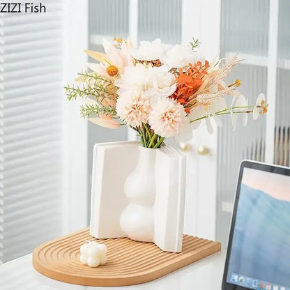 Sculpted book design white ceramic creative flowers desk decoration bedroom