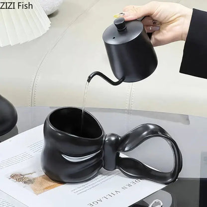 Sculpted bowknot ceramic coffee mug kitchen tea cup