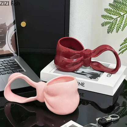 Sculpted bowknot ceramic coffee mug kitchen tea cup