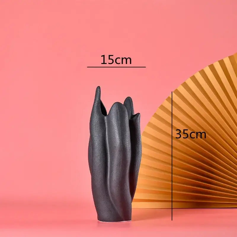 Sculpted petal black texture ceramic vase living room decor