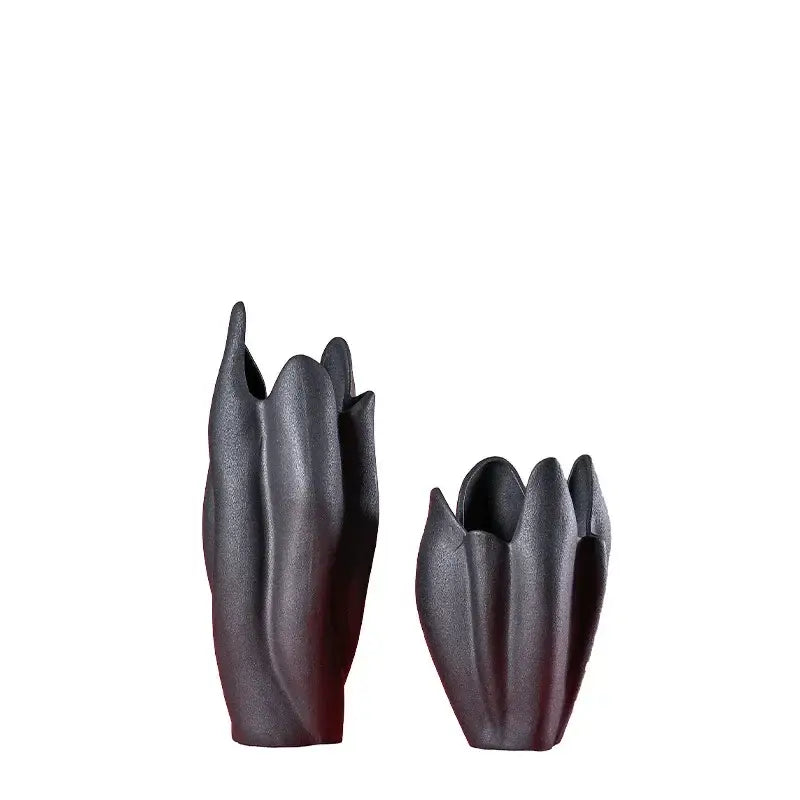 Sculpted petal black texture ceramic vase living room decor