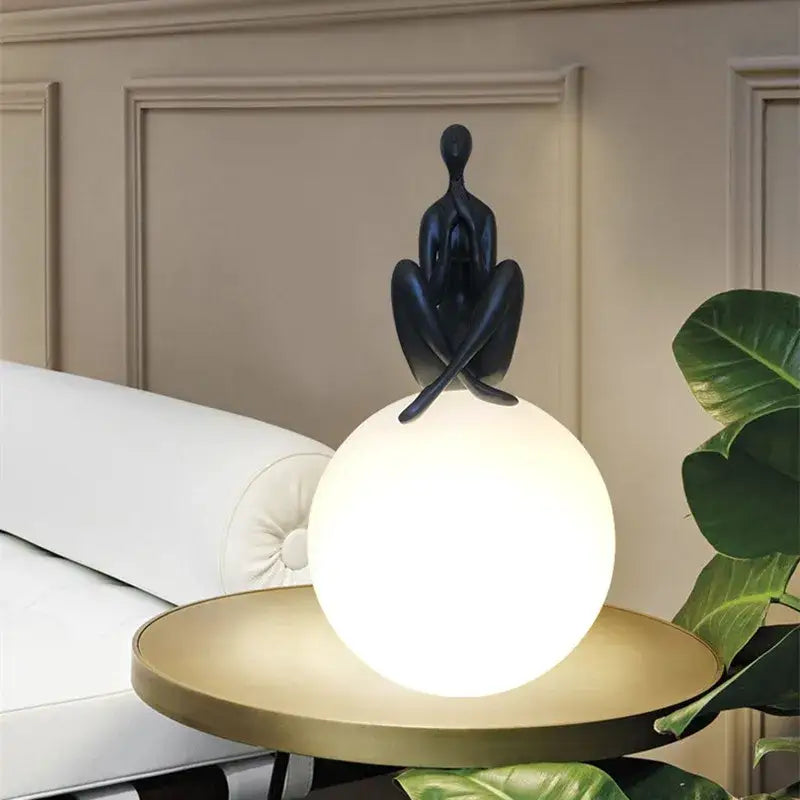 Sculptural black & red glass ball table lamp bedroom decor
