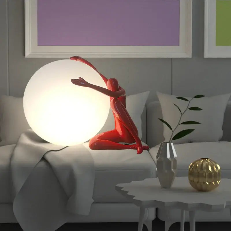 Sculptural black & red glass ball table lamp bedroom decor