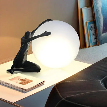 Sculptural black & red glass ball table lamp bedroom decor