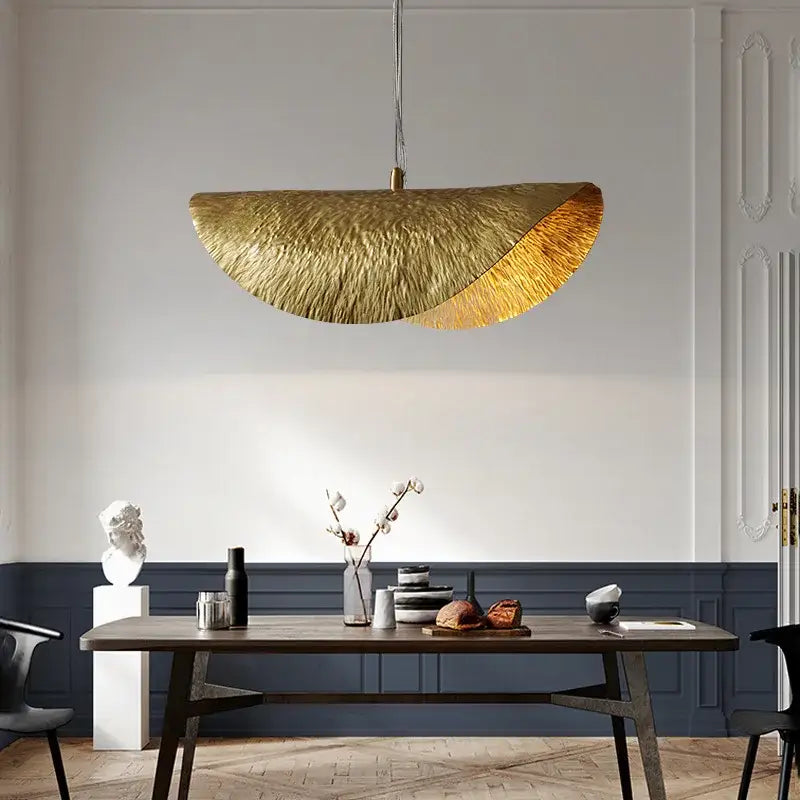 Sculptural brass lotus leaf chandelier for dining room