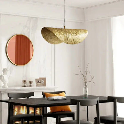 Sculptural brass lotus leaf chandelier for dining room