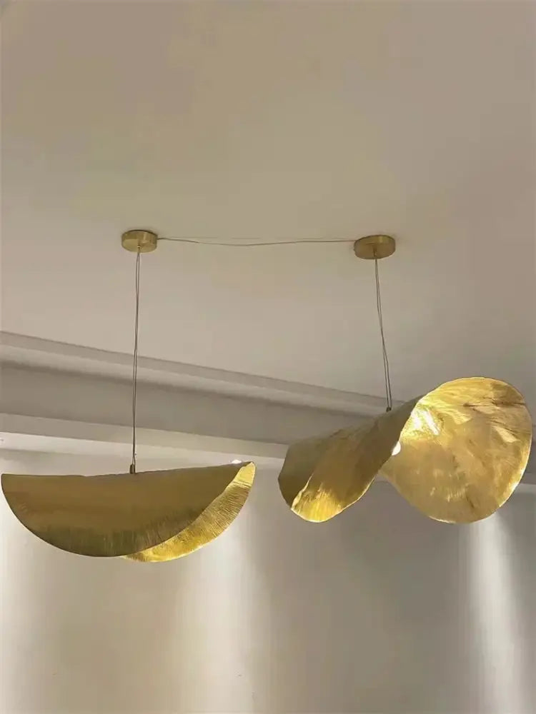 Sculptural brass lotus leaf chandelier for dining room