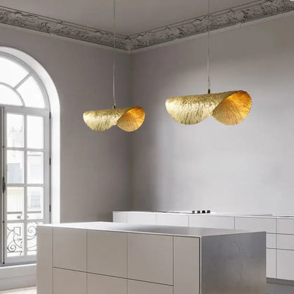 Sculptural brass lotus leaf chandelier for dining room