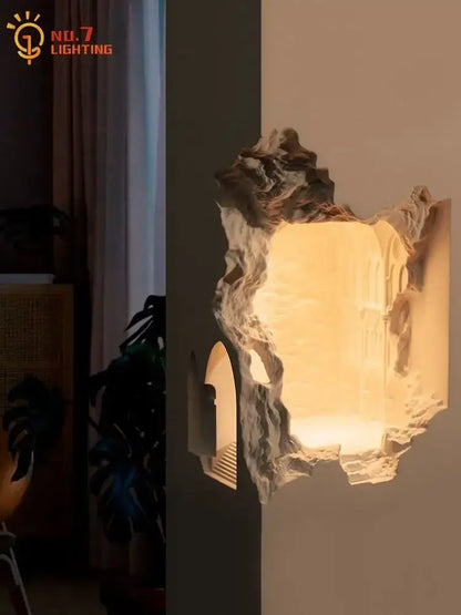Sculptural stone embedded night light wall sconces for corridor